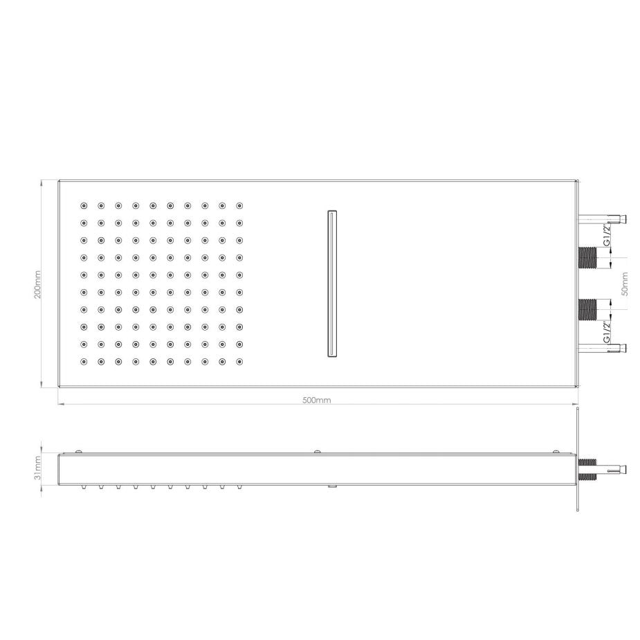 Set doccia Ares con soffione con cascata 2 getti, miscelatore termostatico e set duplex