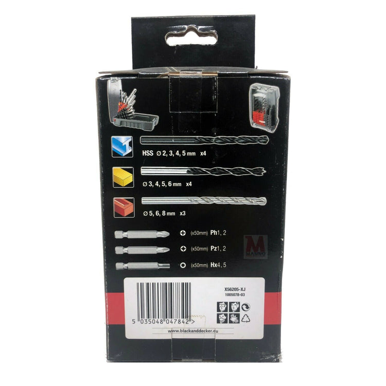Black & Decker Piranha X56205-KJ SET 17 PZ PUNTE E INSERTI in box richiudibile
