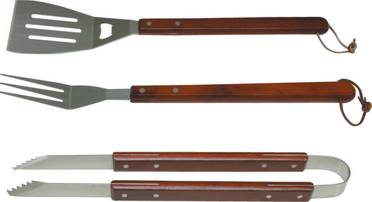 set 3 pezzi manico legno per barbecue 4667