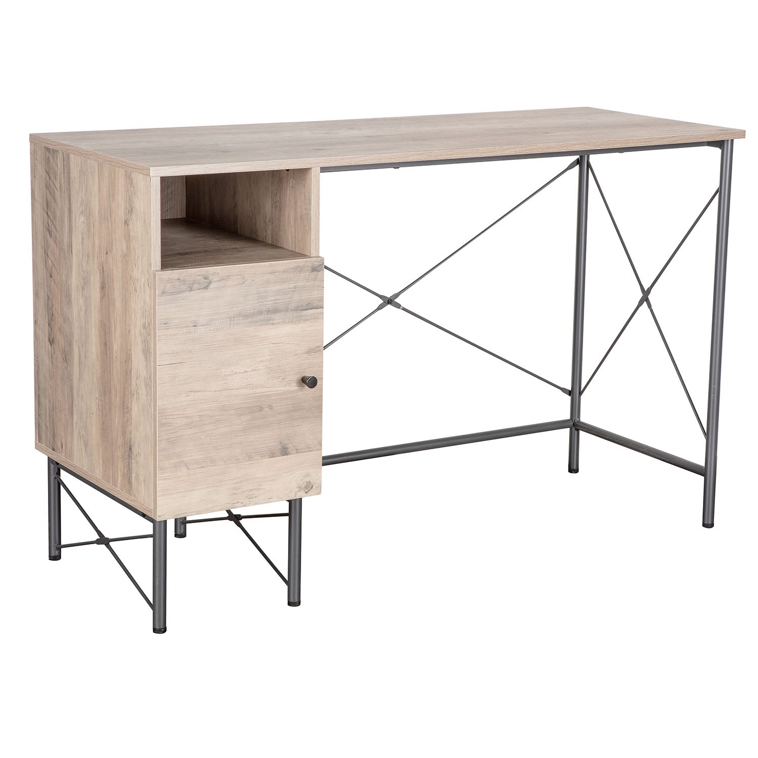 Bessy - scrivania in legno e metallo con 1 anta + 1 vano - 120x48x76 cm