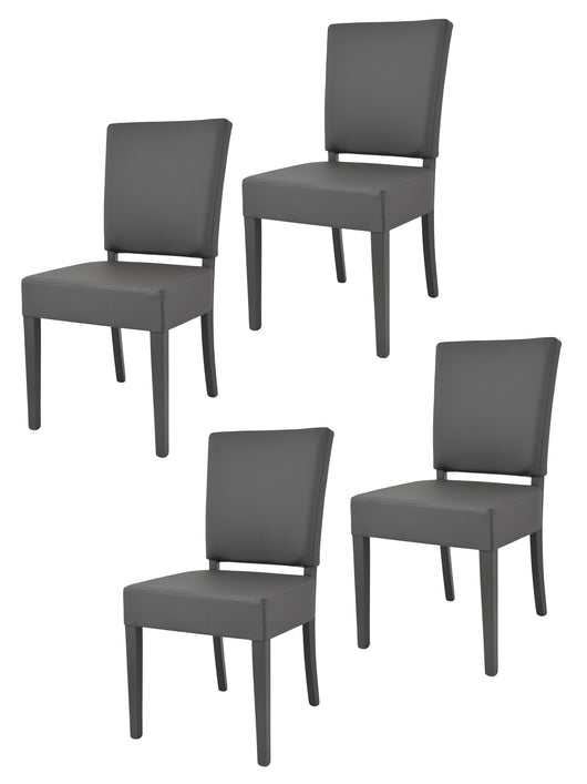 Set 4 sedie Genny Tommychairs, struttura in faggio verniciata in grigio scuro, imbottita e rivestita in finta pelle 