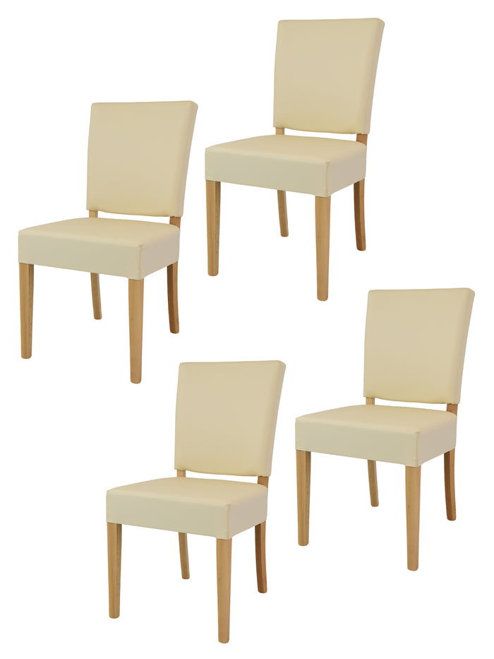 Set 4 sedie Genny Tommychairs, struttura in faggio verniciata in naturale, imbottita e rivestita in finta pelle avorio