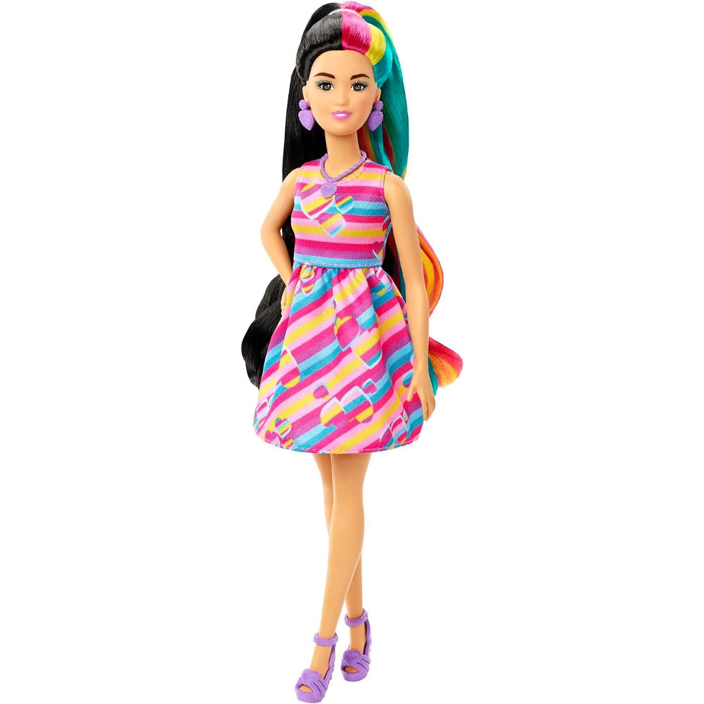 Barbie Super Chioma Bambola Petite con Abito a Cuori e 15 Accessori Idea Regalo