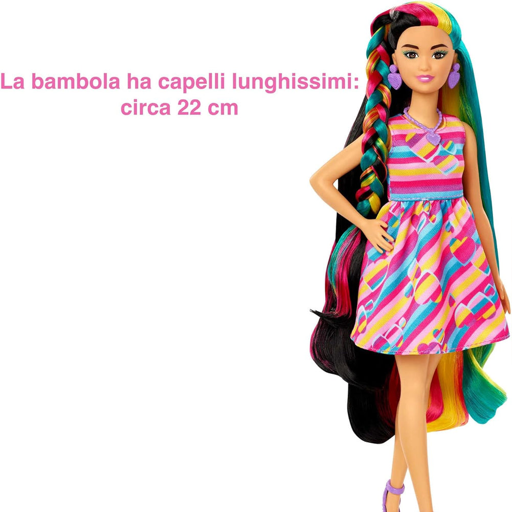 Barbie Super Chioma Bambola Petite con Abito a Cuori e 15 Accessori Idea Regalo