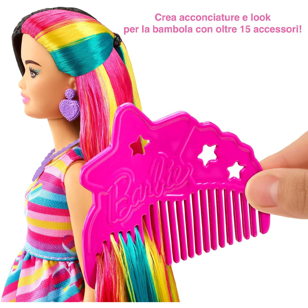 Barbie Super Chioma Bambola Petite con Abito a Cuori e 15 Accessori Idea Regalo