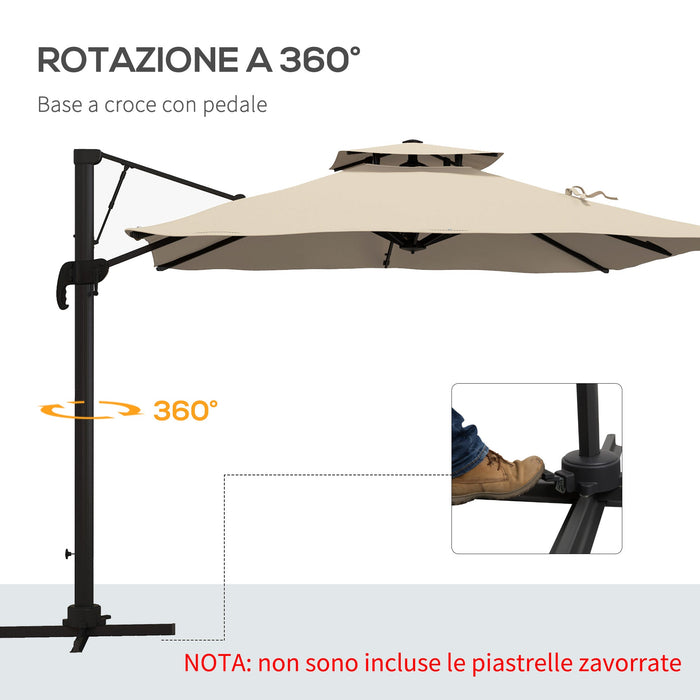 Ombrellone da Giardino Decentrato 3x3 m in Alluminio e Poliestere Khaki