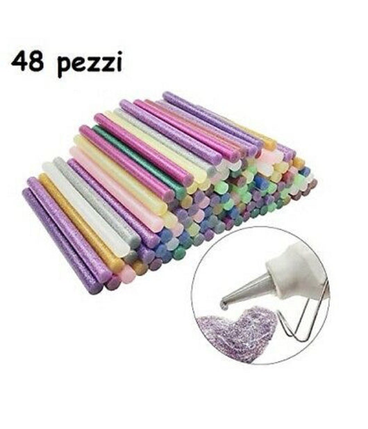 48 Stick Colla A Caldo Glitter Ricarica Per Pistola Lunga 18 Cm Diametro 11 Mm         