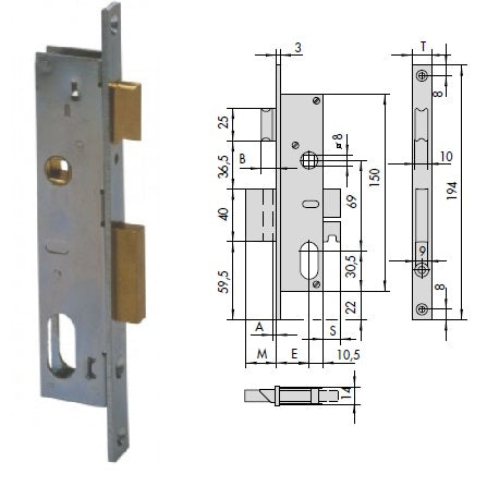 CISA SERRATURA 44220-25 INF. X MONT. ALLUM. S/CILINDRO