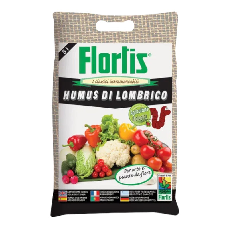 Concime organico a base di HUMUS DI LOMBRICO 5 LT fertilizzante naturale FLORTIS