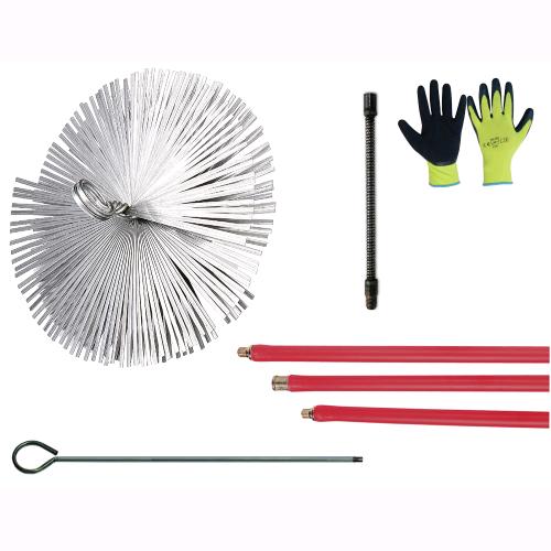 Kit Spazzacamino Pulizia Canne Fumarie 6 Metri con Scovolo in Acciaio Ø15 cm con Guanti in OMAGGIO