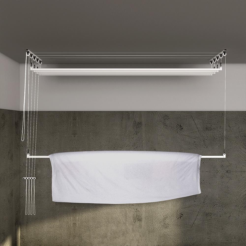 Stendibiancheria da Soffitto Salvaspazio per Interni e Esterni con 5 Aste da 200cm (altezza soffitto 320 cm) Stendinik