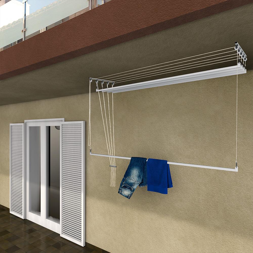 Stendibiancheria da Soffitto Salvaspazio per Interni e Esterni con 5 Aste da 180cm (altezza soffitto 250 cm) Stendinik