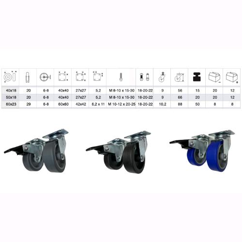 Ruote piroettanti per mobili rotelle Girevoli con Piastra per Carrelli 50 mm Senza NERA