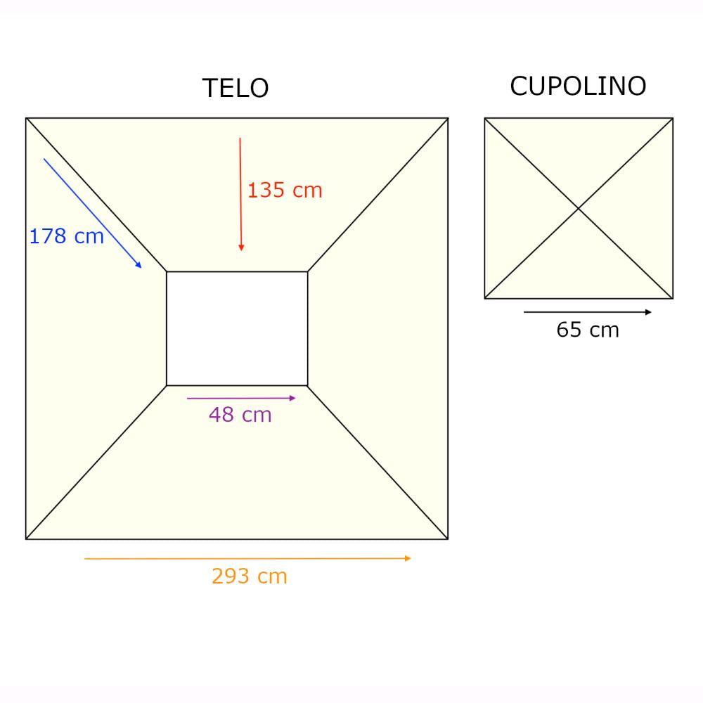 Telo Telone di Ricambio per Copertura Gazebo 300x300 cm 180 gr/mq colore beige con airvent Antivento