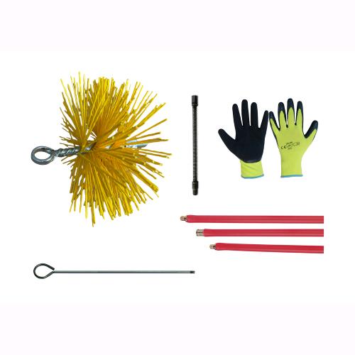 Kit Spazzacamino Pulizia Canne Fumarie 6 Metri con Scovolo in NYLON Ø15 cm con Guanti in OMAGGIO