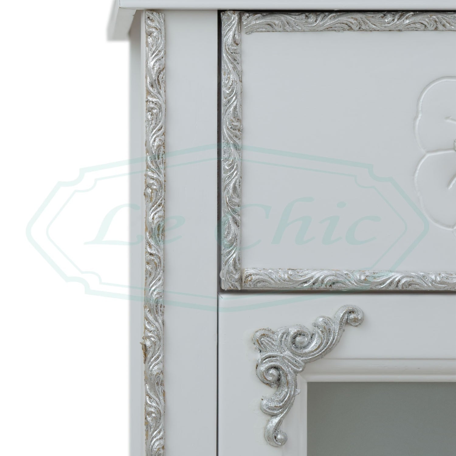 Colonna bassa barocco white in legno con decorazioni e vetrina