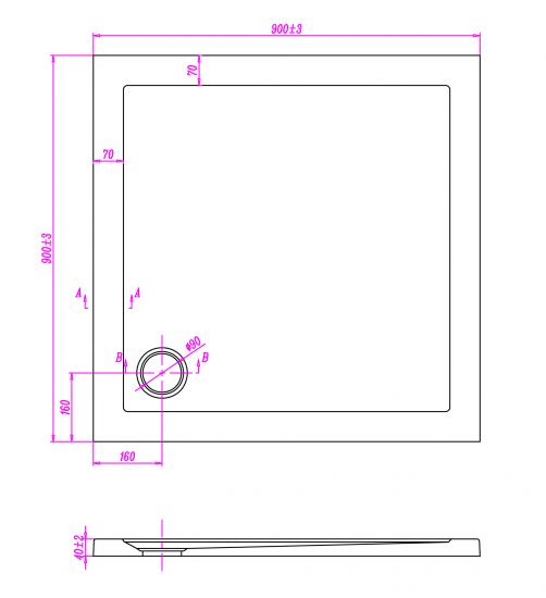 Piatto doccia ultraflat in acrilico alto 5cm (quadrato) - Misura: 90 x 90 x 5h