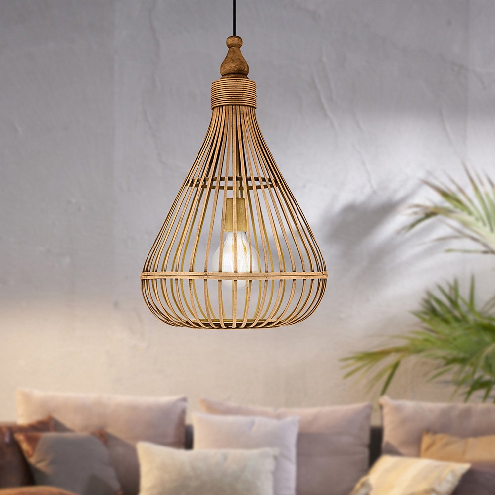 Lampadario Rustico Amsfield Piccolo 1 Luce Metallo Marrone E Legno