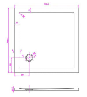 Piatto doccia ultraflat in acrilico alto 5cm (quadrato) - Misura: 90 x 90 x 5h