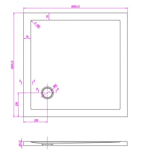 Piatto doccia ultraflat in acrilico alto 5cm (quadrato) - Misura: 90 x 90 x 5h