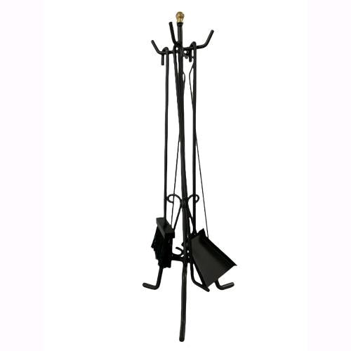 Set Camino in Ferro Battuto Nero con Parascintille 100x48cm e Kit Attrezzi 58cm