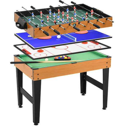 Tavolo Multi Gioco 4 in 1 Calcio Balilla Biliardo Ping Pong e Hockey da Tavolo 107x61x84,5 cm