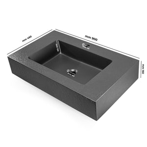 Ogomondo top lavabo sospeso in materiale marmo resina finitura asfalto *** misure 90x46x15 cm, tinta antracite, confe...