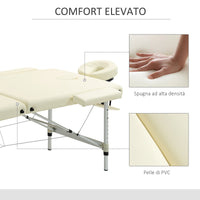 Lettino Massaggi Portatile Pieghevole 185x70x59-84 cm in Alluminio e Similpelle Bianco