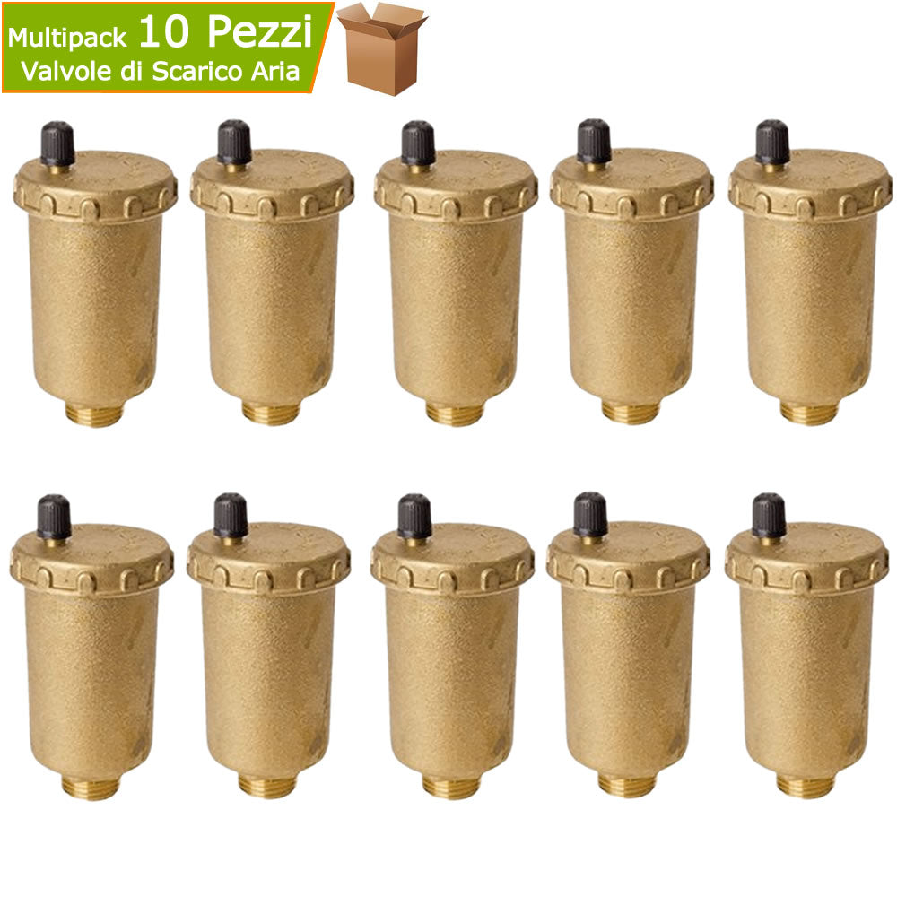 Multipack 10 pezzi valvole di scarico aria automatica misura 3/8 in ottone toy