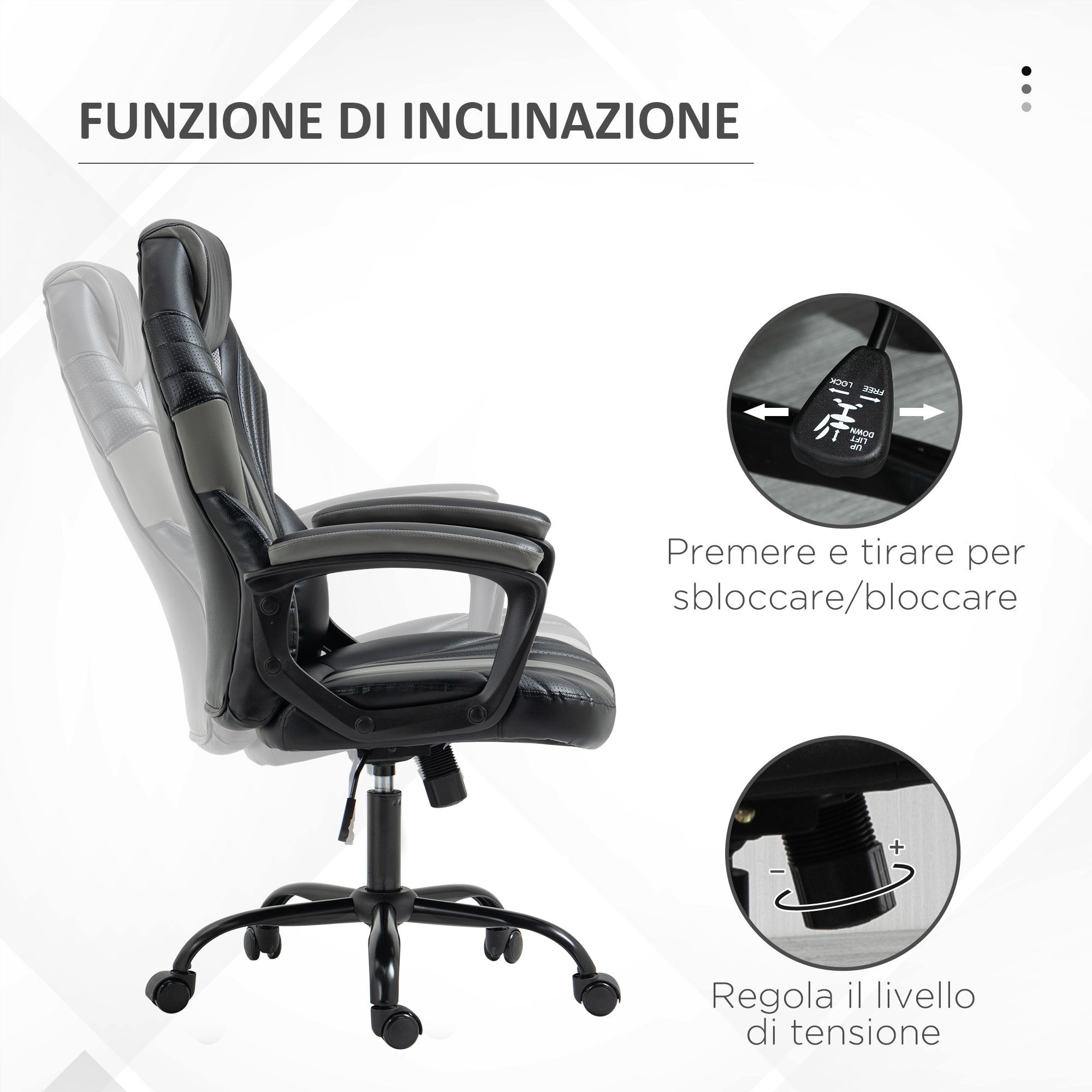 Sedia da Gaming Ergonomica 63x68x105-113cm in Similpelle Nero e Grigio