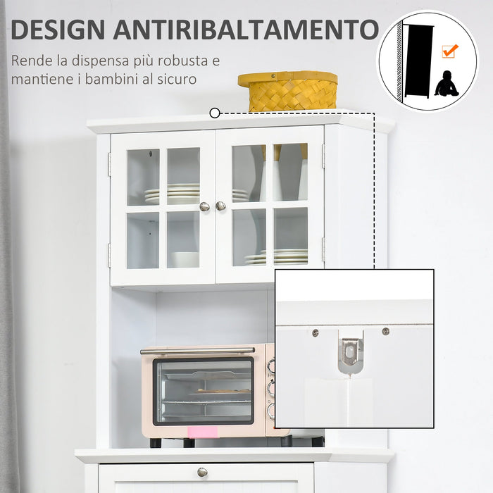 Mobile Dispensa Alto 4 Ante 1 Cassetto 68,6x40x164 cm in MDF Bianco