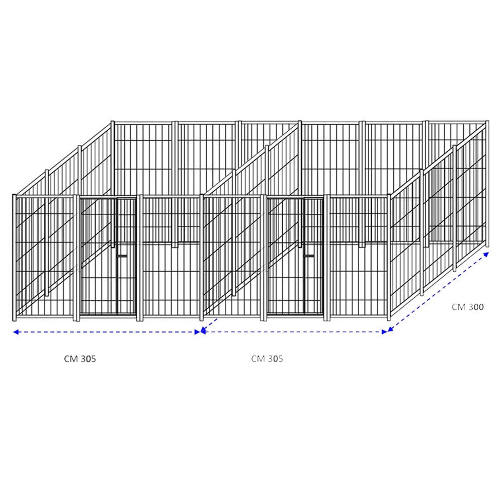 2 box uniti per cani da esterno con zincatura a caldo ciascuno da 300x300xh180 cm