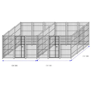 2 box uniti per cani da esterno con zincatura a caldo ciascuno da 300x300xh180 cm