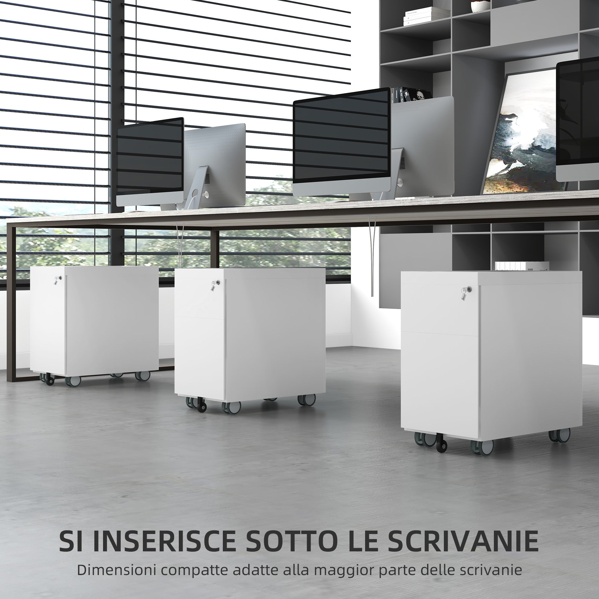 Schedario per Ufficio 2 Cassetti con Chiave Fessura a Busta 30x50x53,5 cm in Acciaio Bianco