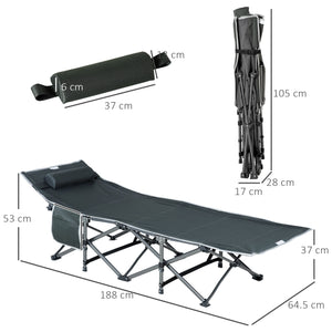 Lettino da Campeggio Pieghevole e Imbottito con Tasca Portaoggetti 188x64,5x53 cm  Grigio