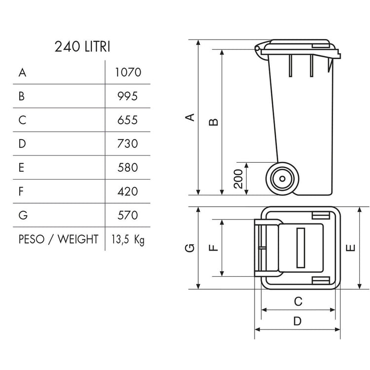 BIDONE RACCOLTA DIFFERENZIATA CARRELLATO 240LT + PEDALE + ANELLO + ASTE VERDE MOBIL PLASTIC