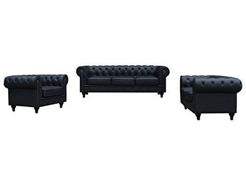 Poltrona Chesterfield Nero Tessuto 111x82x70 cm Habitat et Jardin