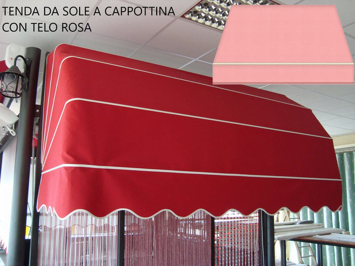 Tenda Sole Cappottina 5 Raggi, Telo PVC Rosa, Largh. 2 x Sporgenza 1,20, UV-Resistente, Impermeabile - Giardino, Balcone