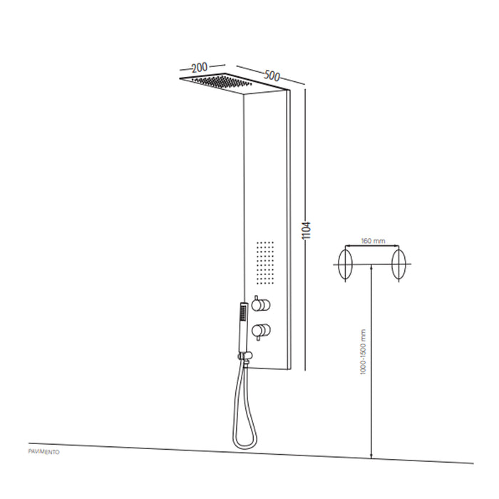 Colonna doccia 003 3 funzioni acciaio inox bocchette idro lombari l20xp50xh110 *** finitura- spazzolato, confezione 1