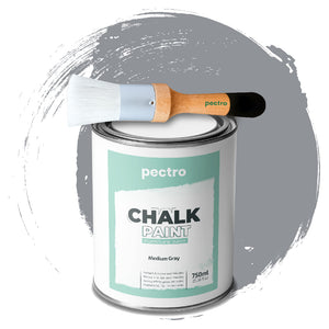 Chalk Paint Vernice a Gesso 750ml + Pennello Tondo in Legno Pack - Pittura per Mobili Senza Carteggiare (GRIGIO MEDIO)