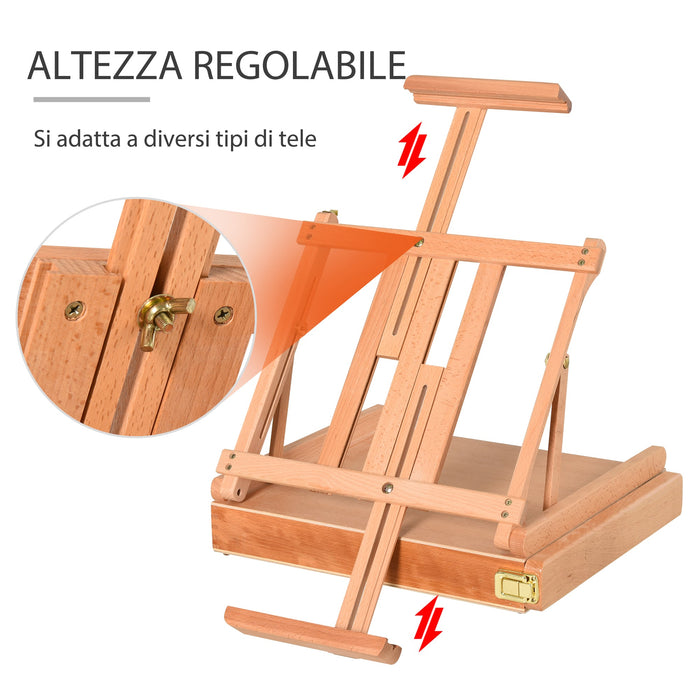 Cavalletto per Pittura da Tavolo Altezza e Angolazione Regolabile 42x36x12,5 cm in Legno di Faggio Naturale