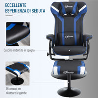 Sedia da Gaming Reclinabile 67x82,5x103 cm con Sgabello Poggiapiedi in Similpelle Nero e Blu Scuro