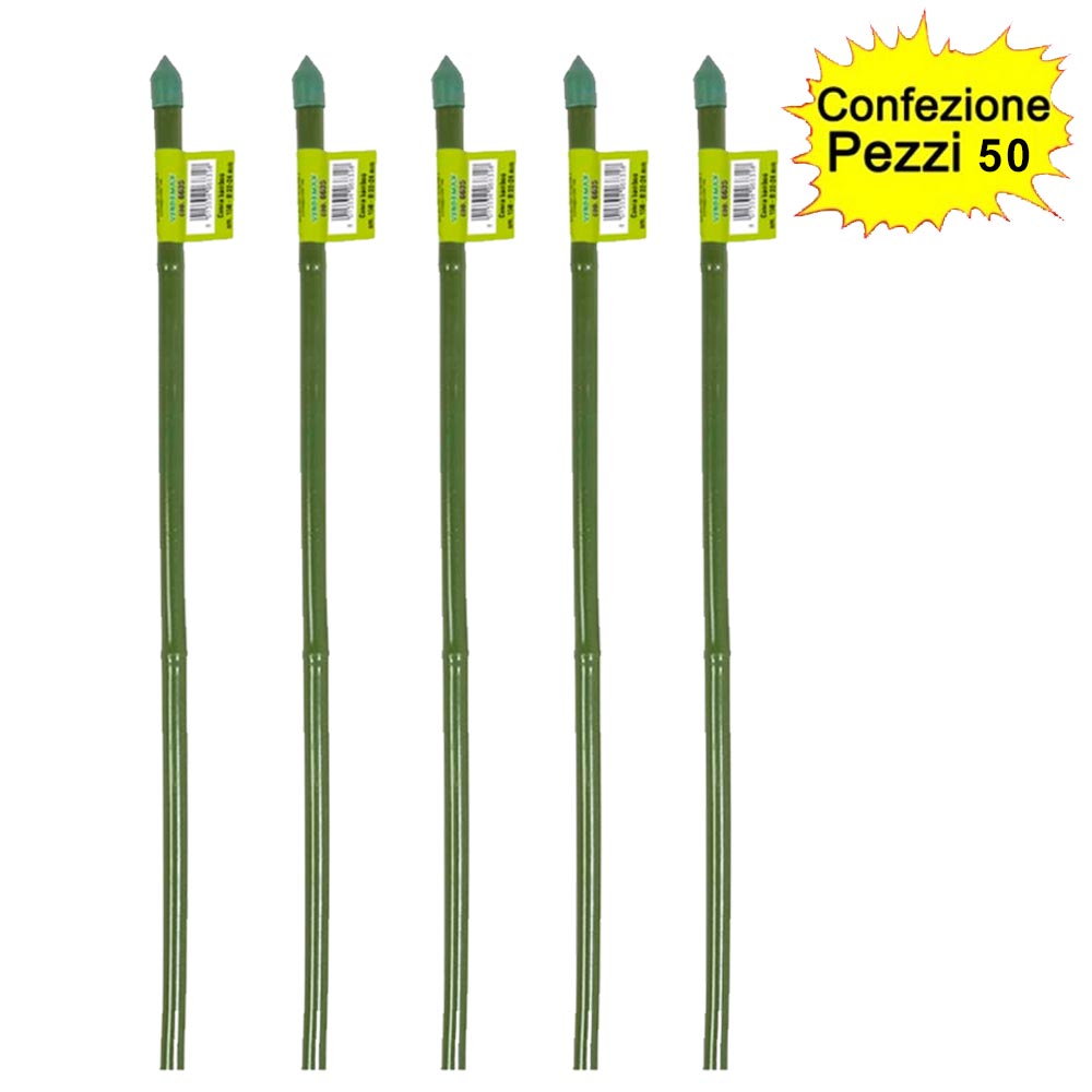 Tutori in bamboo plastificato verde per piante 50 pezzi 12-14 mm x altezza 150 cm