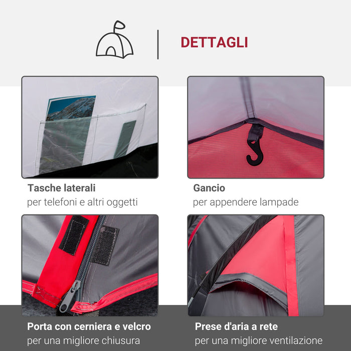 Tenda da Campeggio 2 Posti 426x206x154 cm con Vestibolo e Porte con Cerniera Grigio