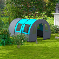 Tenda da Campeggio 5 Posti Impermeabile con Zona Notte e Giorno 480x260x200 cm in Poliestere Grigio e Blu