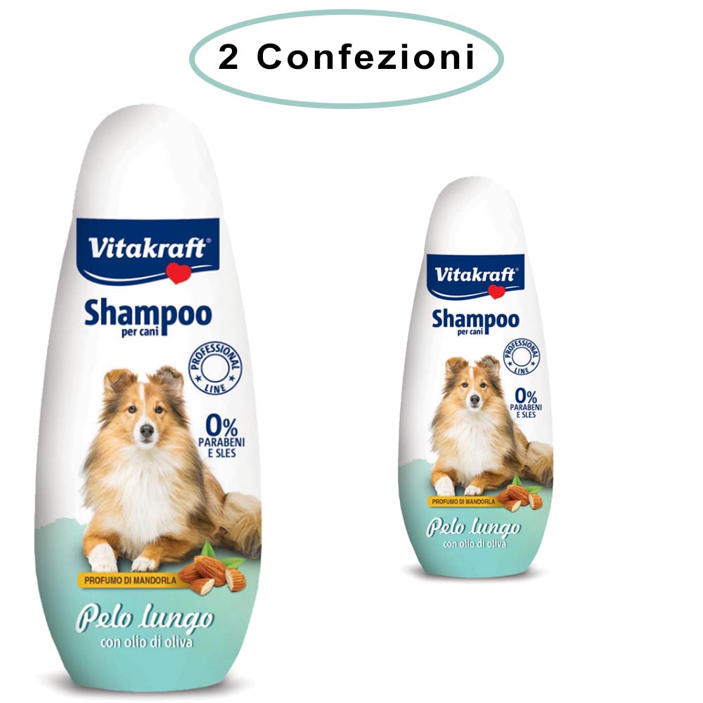 Vitakraft shampoo per cani specifico per pelo lungo all'olio di oliva 2 confezioni da 250 ml