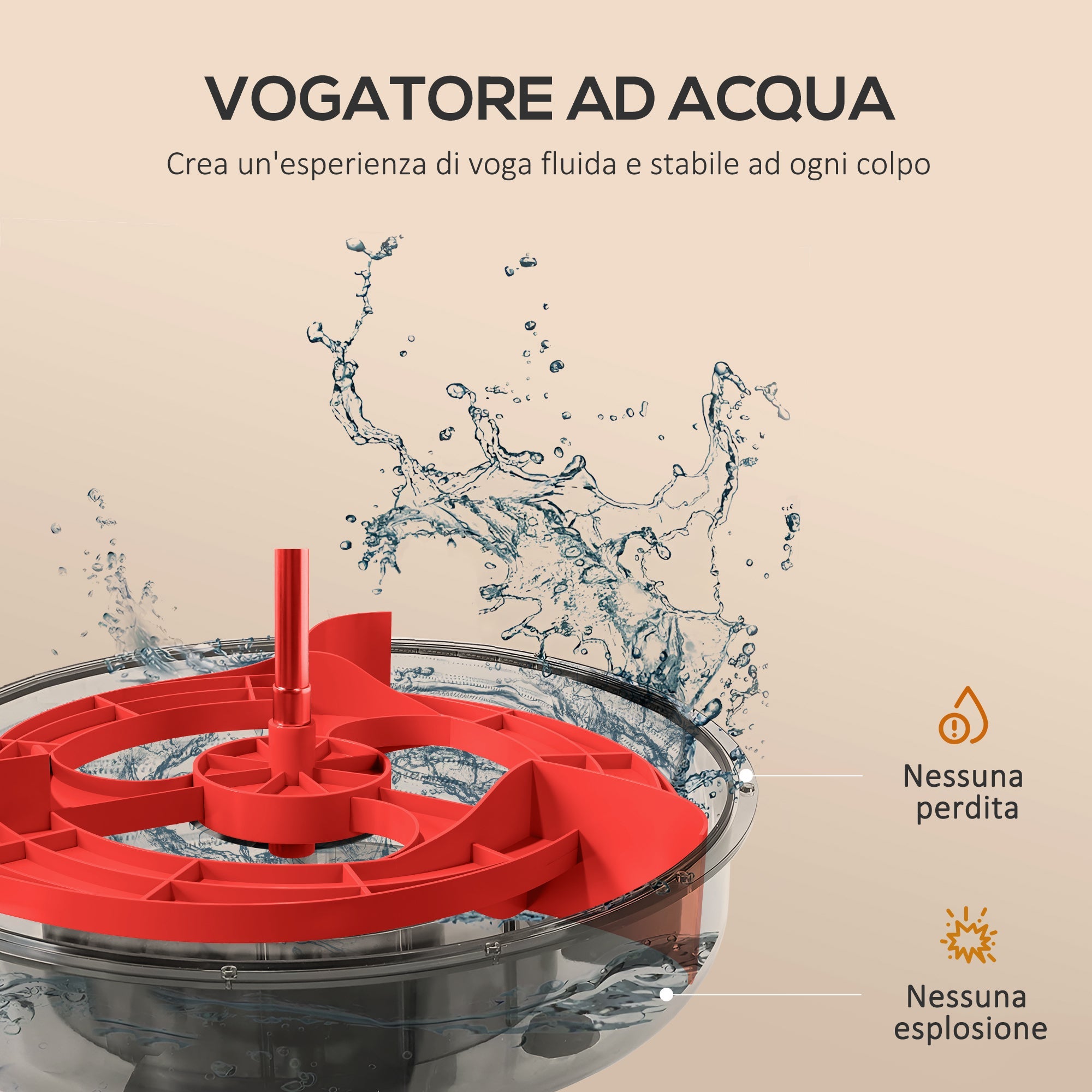 Vogatore ad Acqua Pieghevole 6 Livelli di Resistenza 190x50x65 cm Nero e Rosso