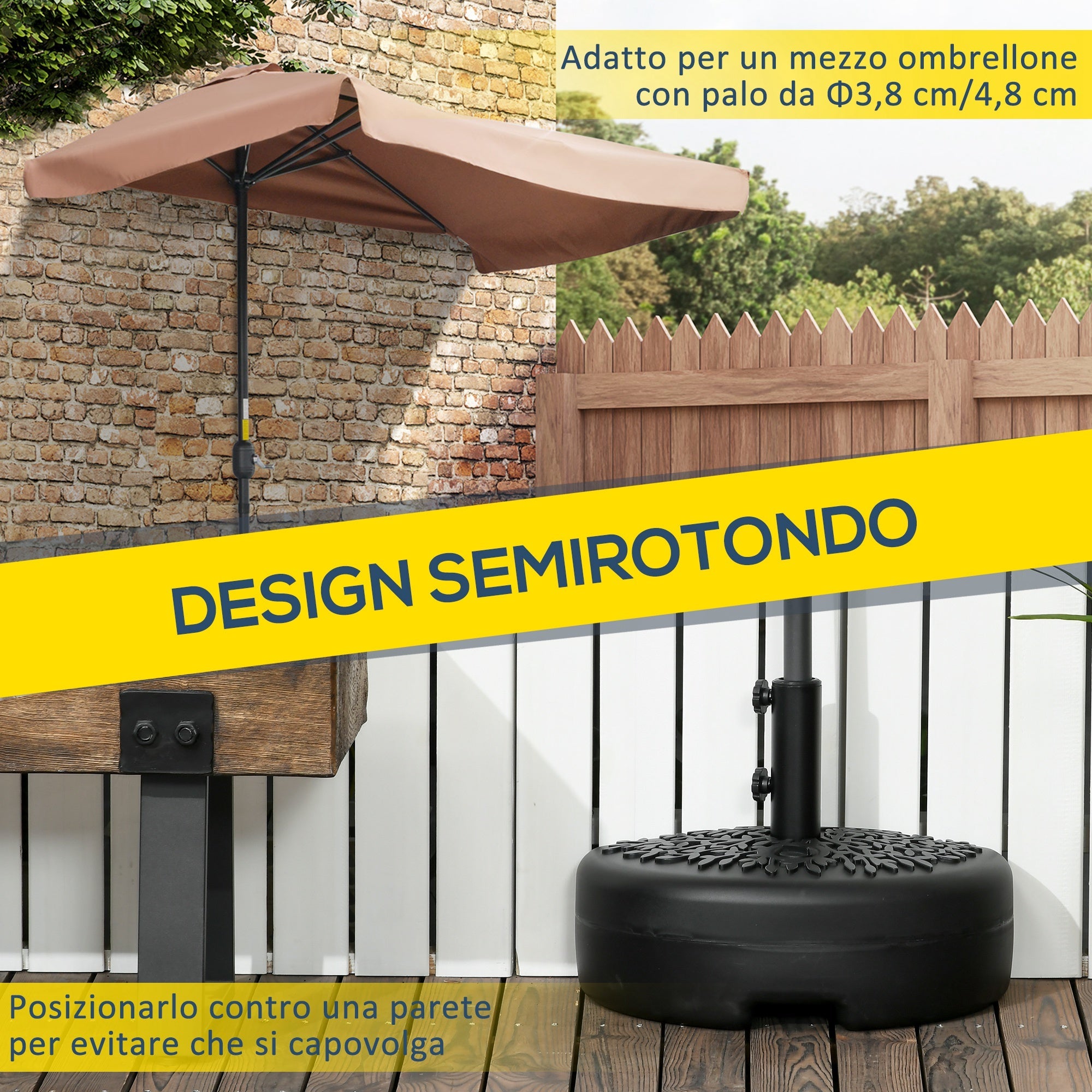 Base per Ombrellone Semicircolare Riempibile con Sabbia o Acqua per Pali 38-48mm Nero