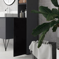 Mobile a Colonna per Bagno 30x30x183 cm in Truciolato Nero e Grigio