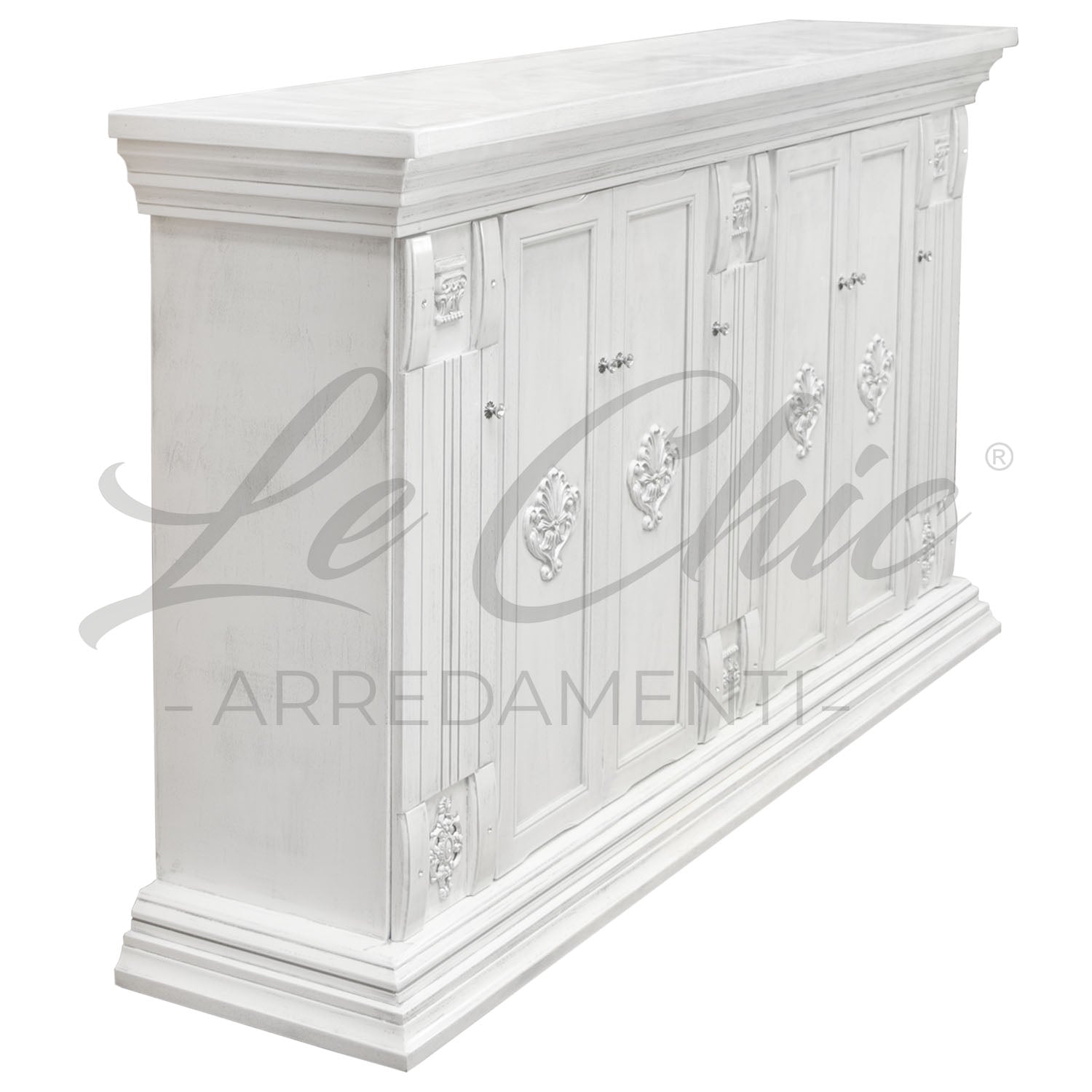 Colonna bassa barocco white con fregi e porta bicchieri